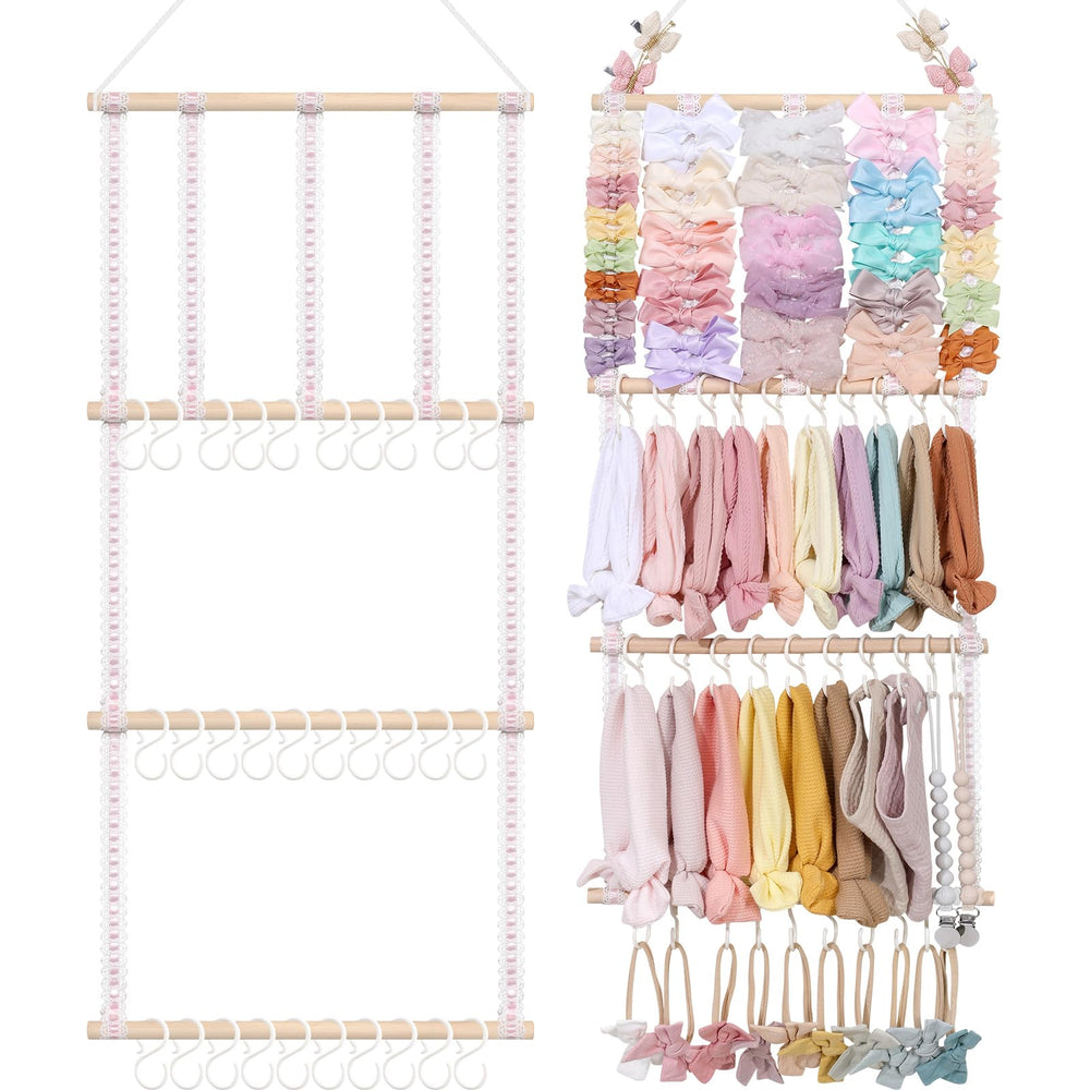 POVETIRE headband holder side view showcases durable cotton-canvas storage for organized accessories.