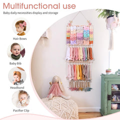 POVETIRE headband holder wall-mount setup demonstrates space-saving decor for nursery or kids' room.