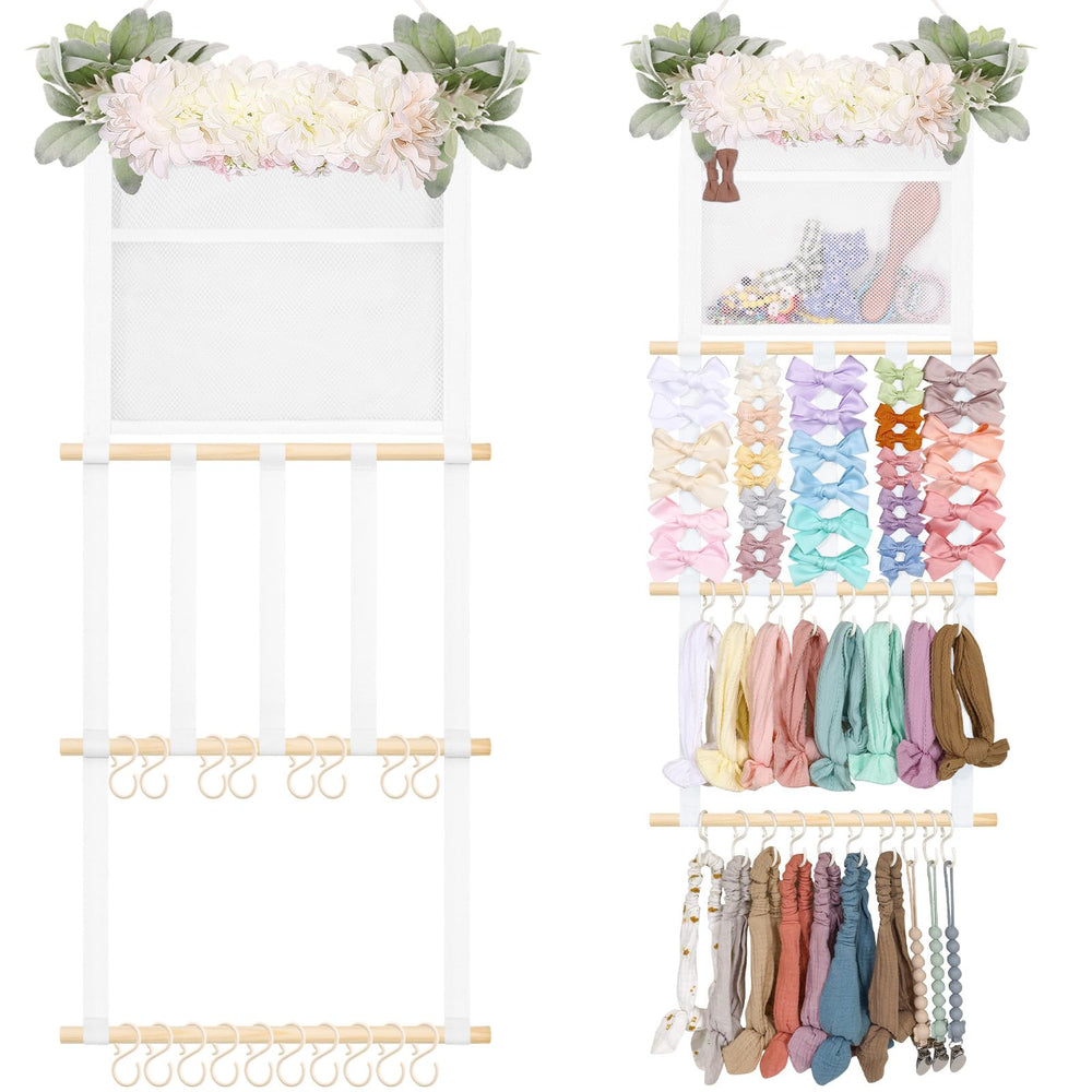 POVETIRE headband holder mounted on wall for organized bows
