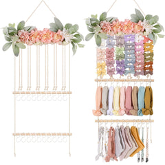 POVETIRE headband holder mounted on wall keeps bows neatly organized for quick styling.