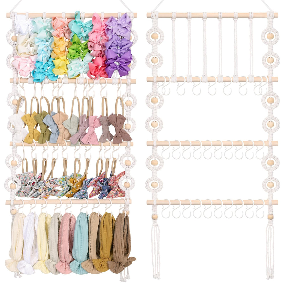 POVETIRE headband holder wood hanging front view for easy storage and display.