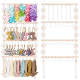 POVETIRE headband holder wood hanging front view for easy storage and display.