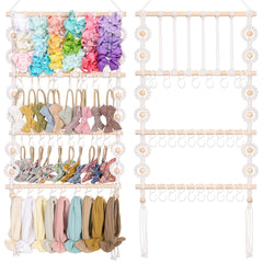 POVETIRE headband holder wood hanging front view for easy storage and display.