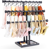 POVETIRE headband holder wood stand shows natural finish, ideal for easy baby hair accessory organization
