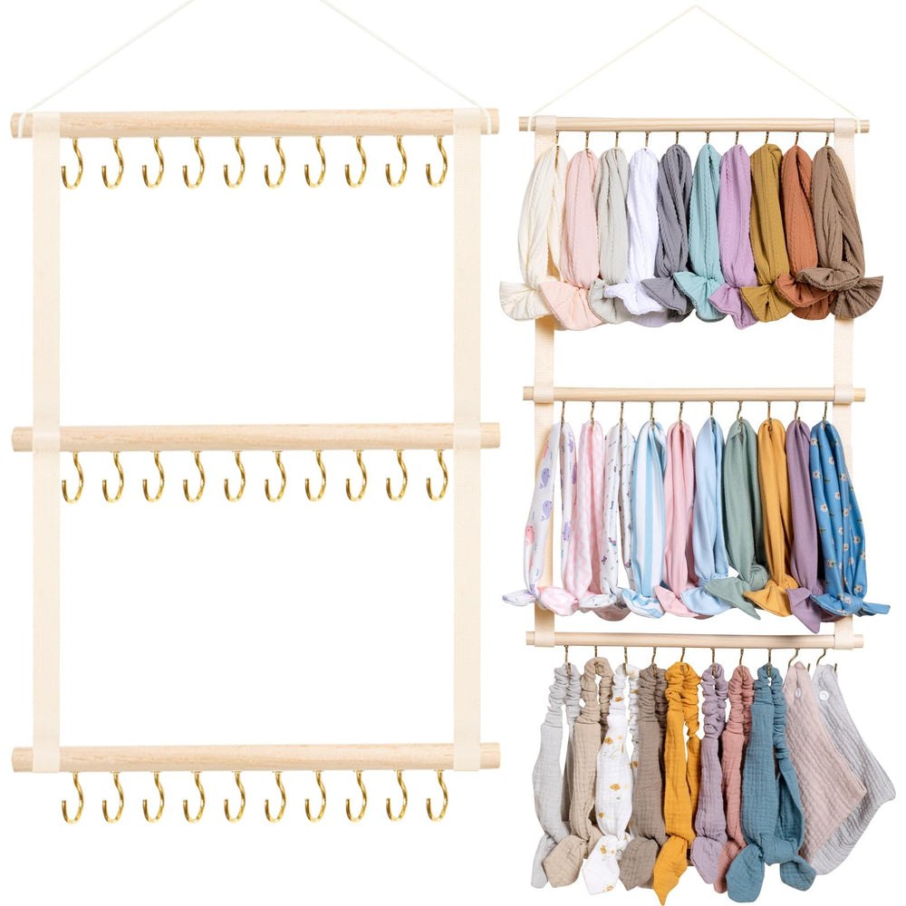 POVETIRE headband organizer beige wall-mount displays 80 headbands for quick access.