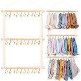 POVETIRE headband organizer beige wall-mount displays 80 headbands for quick access.