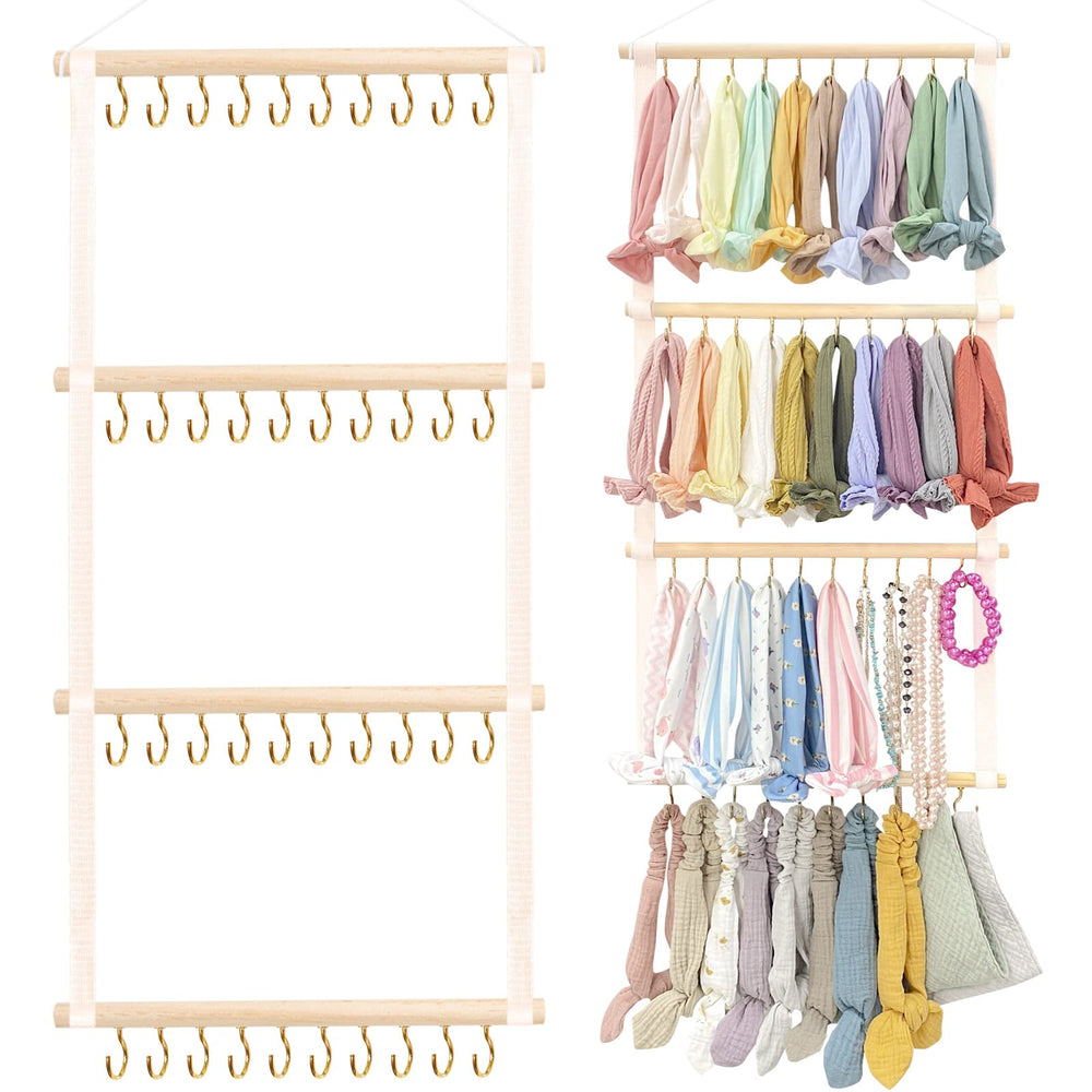 POVETIRE headband organizer mounted on wall demonstrates 80-headband capacity