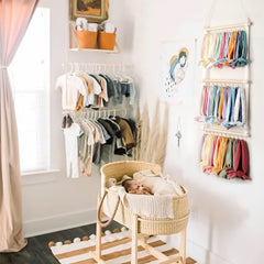 POVETIRE headbands on rack showcase organized style for quick selection.