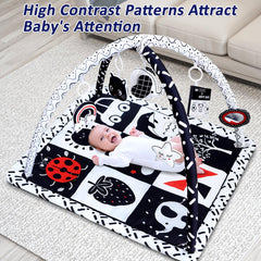 Poycuna black and white gym with detachable toys supports tactile exploration.