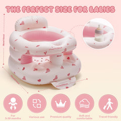 POZMTIORE inflatable baby seat pink bunny side view highlights ergonomic backrest.