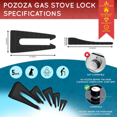 POZOZA stove knob locks demonstrate universal-fit design across knob gaps.