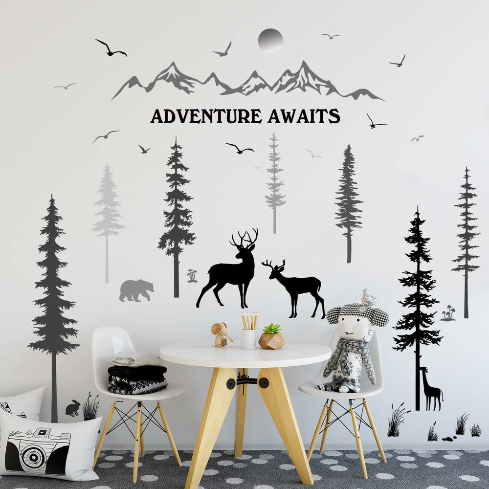 Prabahdak woodland deer wall decal creates a calming forest scene for kids' room decor.
