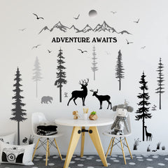 Prabahdak woodland deer wall decal creates a calming forest scene for kids' room decor.