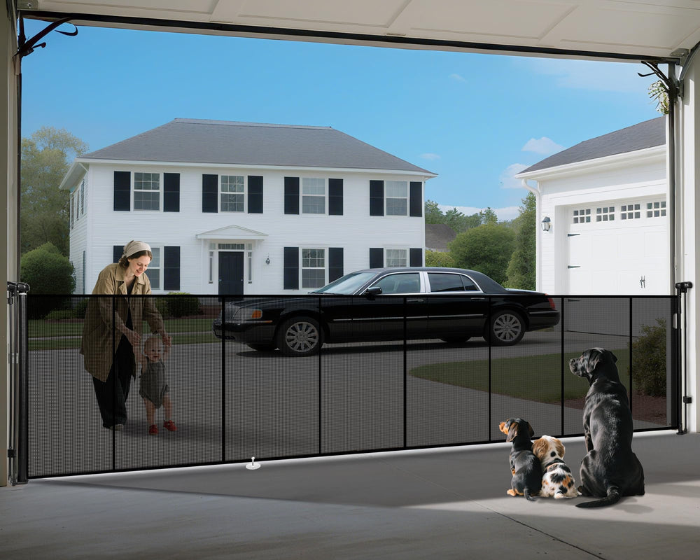 Pravoluxmax 200-inch retractable gate fully retracted for wide doorway safety