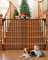 Pravoluxmax 39-inch gate in doorway shows no-threshold design for smooth toddler passage.