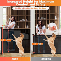 Pravoluxmax retractable baby gate extended length demonstrates wide opening versatility.