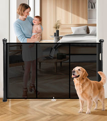 Pravoluxmax retractable gate extended to 78 inches for wide stairs safety.