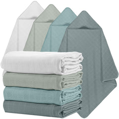 Preboun 4pcs muslin hooded towels green pack keeps baby warm and dry