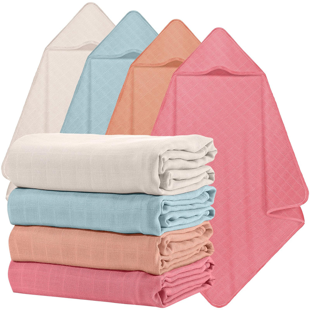 Preboun hooded baby towels four-color set front view for gentle post-bath drying