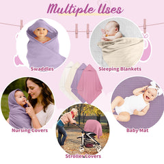 Preboun muslin hooded baby towel wrapped on infant for gentle warmth after bath.
