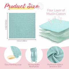Preboun washcloth green 12x12 β soft muslin for gentle baby cleansing
