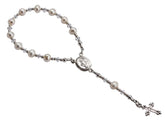 Precious Pieces Sterling Silver White Baby Rosary beads closeup shows Austrian crystals for a keepsake