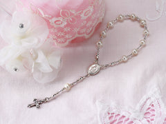 Precious Pieces Sterling Silver White Baby Rosary crystal-detail image highlights premium crystals