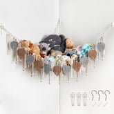 Pretty Jolly Macrame Hammock beads closeup, decorative storage for toys.