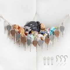 Pretty Jolly Macrame Hammock beads closeup, decorative storage for toys.