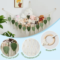 Pretty Jolly macrame hammock with leaf tassels details for playful nursery decor.