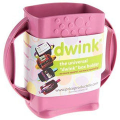 Price Products Dwink pink holder side view shows universal fit for drink boxes and pouches.