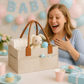 PRIMERA COLLECTIONS Felt Diaper Caddy leather-handles provide easy carrying for on-the-go parents.
