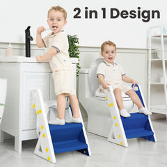 Primlect potty seat with top handles offers secure climbing aid.