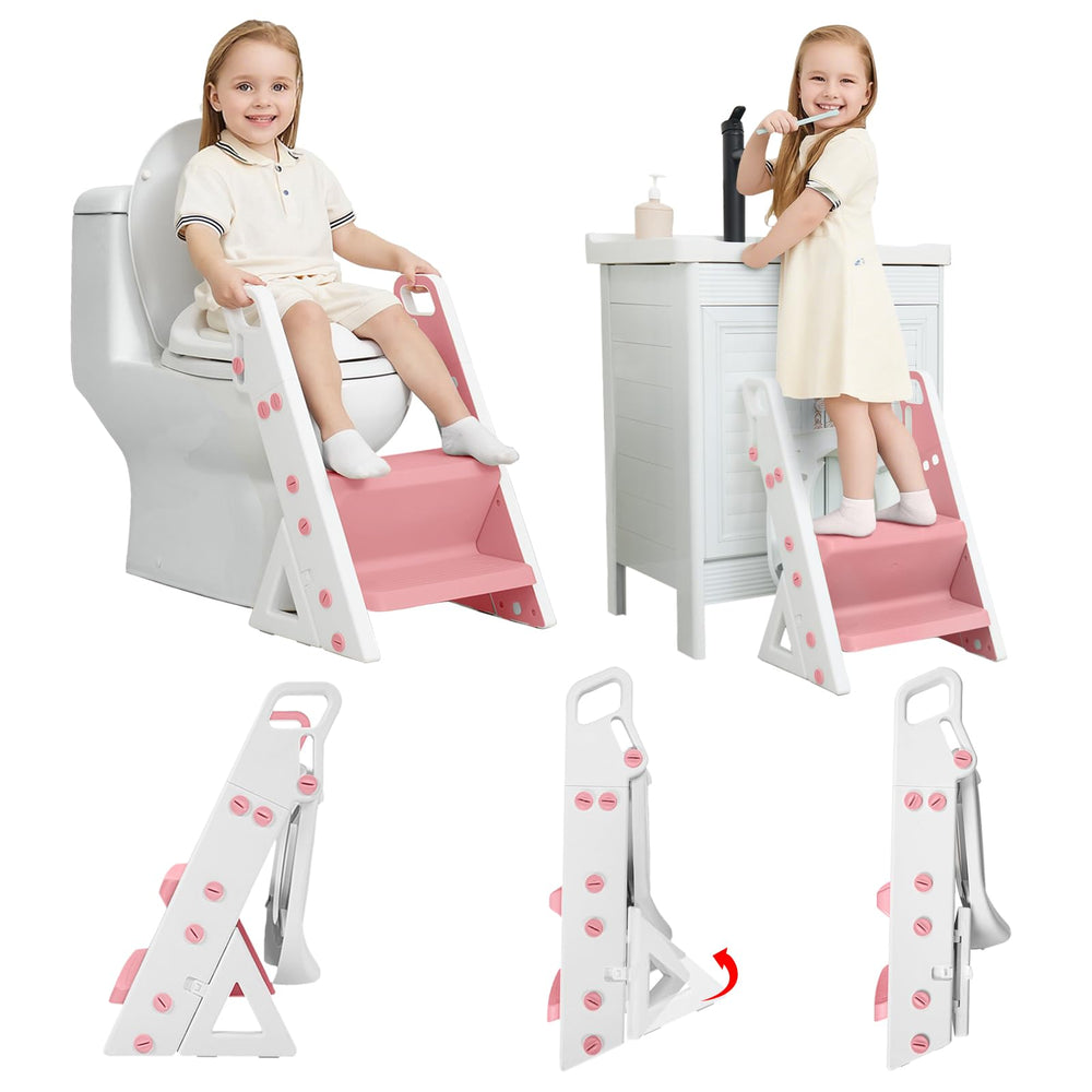 PRIMLECT space-saving potty seat folded neatly for compact bathroom storage.