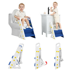 Primlect space-saving potty seat folded for compact bathroom storage.