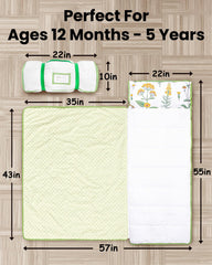 PRIMLECT nap mat rolled and strapped for compact storage and easy on-the-go transport.
