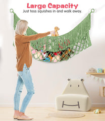 PrimZooty jumbo 63-inch hammock holds 40+ stuffed animals for clutter relief.