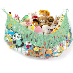 PrimZooty stuffed animal hammock matcha green wall mount shows spacious storage.