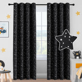 PrinceDeco star-pattern blackout curtains with glow effect create cozy night-sky ambiance for kids.