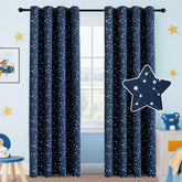 PrinceDeco kids blackout curtains navy 84-inch two-panel stars for privacy and sleep