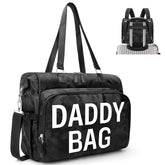 Pripher Daddy Bag camo backpack for hands-free baby care.