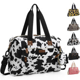 Pritent cowprint diaper bag tote exterior shows a durable travel-ready design for busy parents.