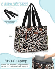 Pritent Diaper Bag Tote leopard laptop sleeve 14inch, easy access for work days