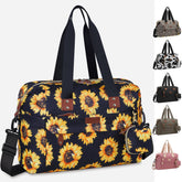 Pritent diaper bag tote sunflowers front view shows spacious layout for quick on the go essentials