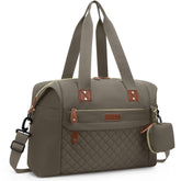 Pritent diaper bag tote shows waterproof fabric for easy cleanup on the go.