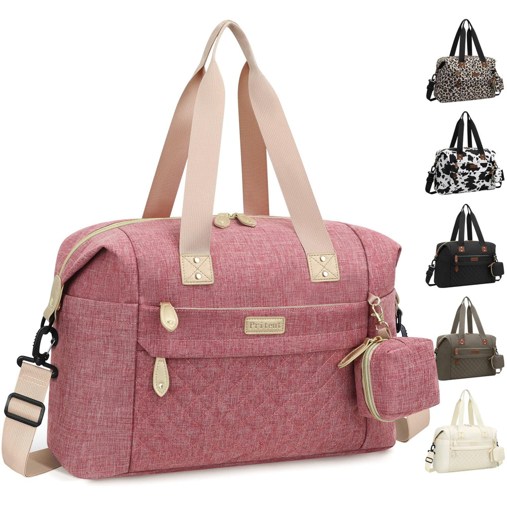 Pritent diaper bag tote wide opening provides quick access to essentials.