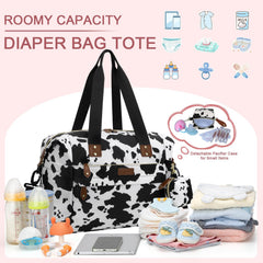 Pritent diaper bag tote wide-opening for easy item retrieval during quick swaps.