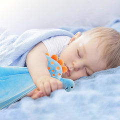 Pro Goleem dinosaur-security-blanket-lovey blue-side view, comforting baby during car rides