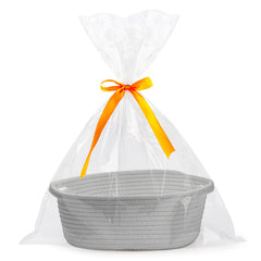Pro Goleem small woven basket front view in gray for compact storage