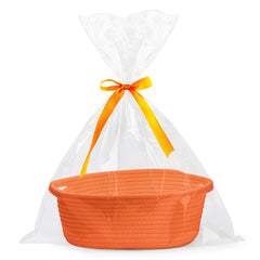 Pro Goleem small woven basket with gift bag and ribbon, ready for gifting.
